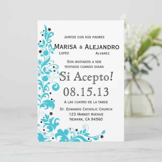 Azul Y Blanco Invitacion de Boda enのespañol 招待状 (スタンド正面)