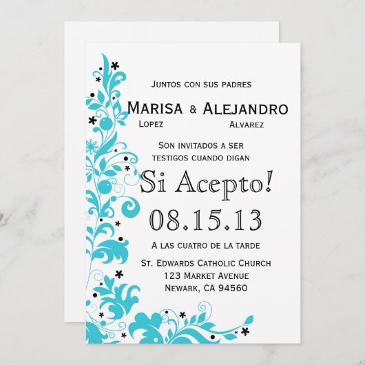 Azul Y Blanco Invitacion de Boda enのespañol 招待状 (正面/裏面)