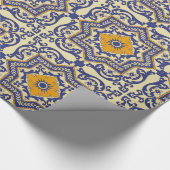 Azulejoの陶磁器のスタイルの青いオレンジ包装紙 ラッピングペーパー (角)