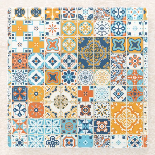 Azulejoポルトガル数々のタイル: – カラーヴィンテージ ガラスコースター (正面)