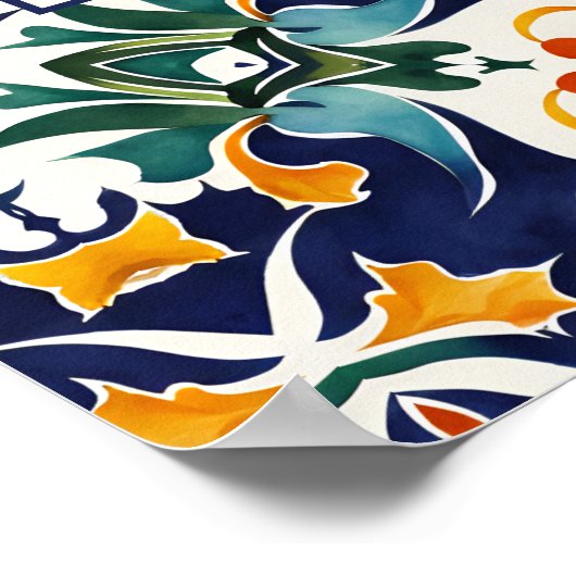 Azulejo青いポルトガル地中海の語歓迎サイン ポスター (角)