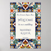 Azulejo青いポルトガル地中海の語歓迎サイン ポスター (正面)