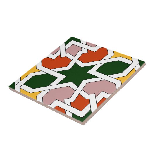 Azulejo 01 de geometría morisca verde y rojo en タイル (側面)