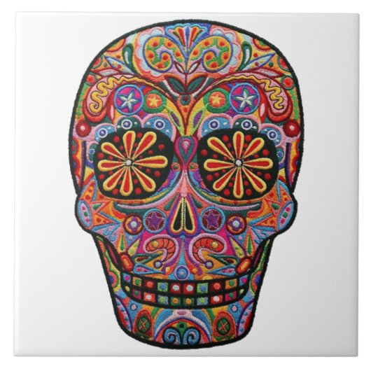 Azulejo decorado caveira bordada タイル (正面)