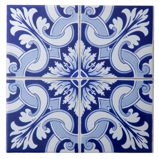 Azulejo Portuguese Mediterranean Blue White  タイル (正面)