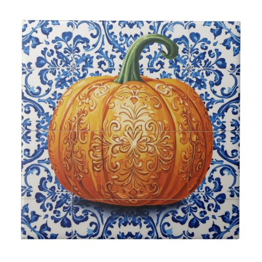 Azulejo pumpkin orange mosaic vintage bulk タイル (正面)