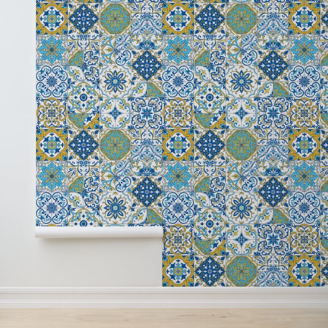 Azulejo tiles in blue and yellow 壁紙 (アプリケーション)