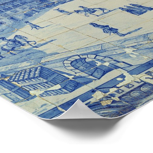 Azulejos tiles depicting the Praca do Comercio ポスター (角)