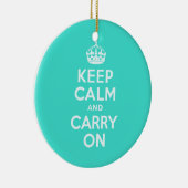 AzureとターコイズKeep Calm and Carry On セラミックオーナメント (右)