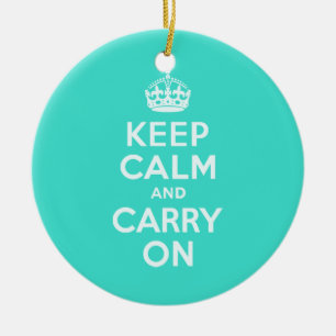 AzureとターコイズKeep Calm and Carry On セラミックオーナメント
