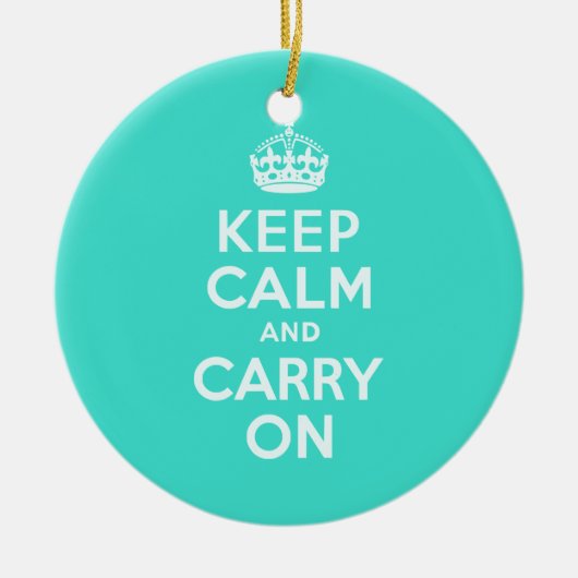 AzureとターコイズKeep Calm and Carry On セラミックオーナメント (正面)