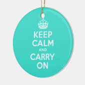 AzureとターコイズKeep Calm and Carry On セラミックオーナメント (左)