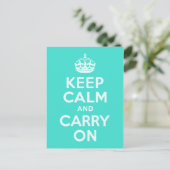 AzureとターコイズKeep Calm and Carry On ポストカード (スタンド正面)