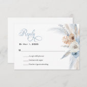 Azureと金ゴールド調和ウェディングRSVPカード 出欠カード (正面/裏面)