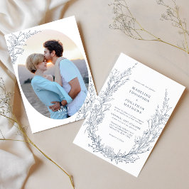 Azureエレガントアイボリーフローラモノグラム結婚写真 招待状