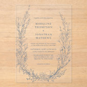 Azureエレガントアイボリーフローラリースモノグラム結婚ズ アクリル招待状 (正面)