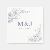 Azureエレガントアイボリーフローラリースモノグラム結婚ズ スタンダードカクテルナプキン (正面)