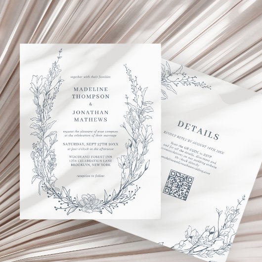 AzureエレガントアイボリーフローラリースQRコード結婚