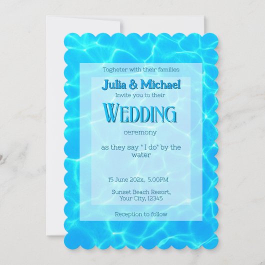 Azureターコイズブルー水反射ミニマリズム 招待状 (正面)