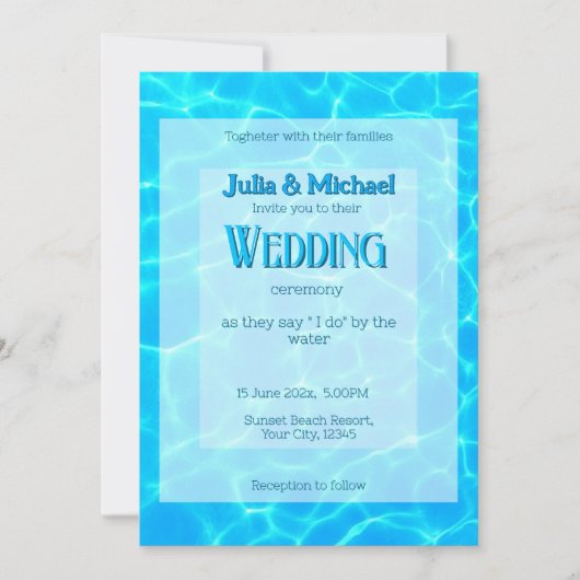 Azureターコイズブルー水反射ミニマリズム 招待状 (正面)