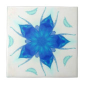 Azureブルーフラワーターコイズアクアマリン幾何学模様 タイル (正面)
