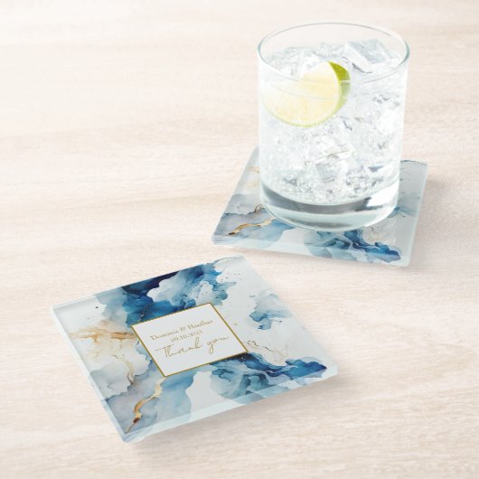AZUREマーブルドリームガラ |グリッター日付の保存 ガラスコースター (アングル)