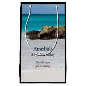 Azure海サンディビーチフォト誕生日ありがとう スモールペーパーバッグ (正面)