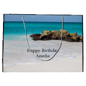 Azure海サンディビーチフォト誕生日 ラージペーパーバッグ (裏面)