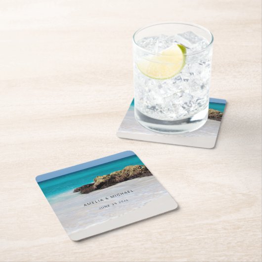 Azure海サンディビーチ結婚写真 スクエアペーパーコースター (インサイチュ)