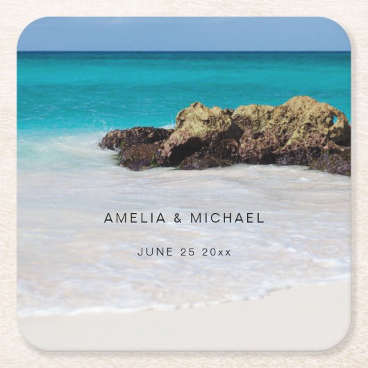 Azure海サンディビーチ結婚写真 スクエアペーパーコースター (正面)