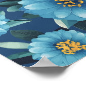 Azure開花鮮やか: Blue Floral Pattern ポスター (角)