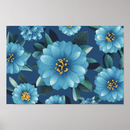Azure開花鮮やか: Blue Floral Pattern ポスター