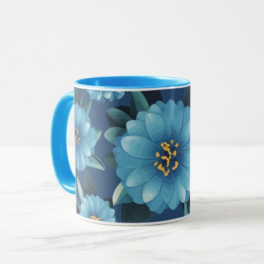 Azure開花鮮やか: Blue Floral Pattern マグカップ (正面左)
