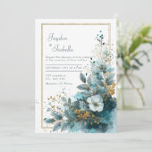 Azure エレガント開花の水の色結婚の 招待状 (スタンド正面)