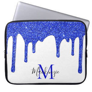 Azure 王室の Blue Sparkleグリッタードリップスモノグラム ラップトップスリーブ