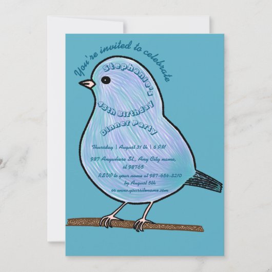 Azure 45th Birthday Cute Bird Dinner Party  招待状 (正面)