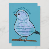 Azure 45th Birthday Cute Bird Dinner Party  招待状 (正面/裏面)