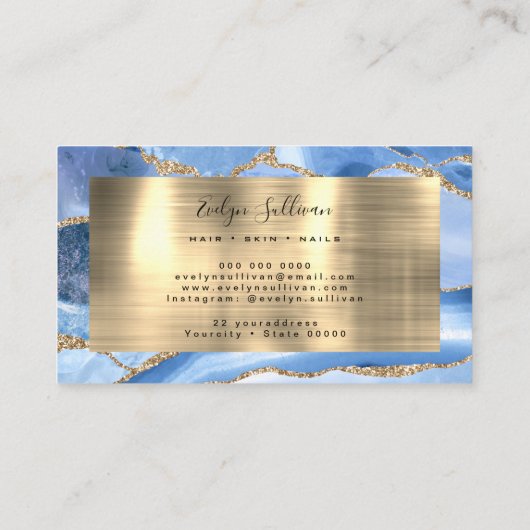 azure agateおよび金ゴールドフォイルの名刺 名刺 (裏面)