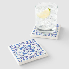 Azure Arabesque Floral Geometry Elegant Coastal ストーンコースター