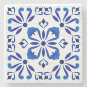 Azure Arabesque Floral Geometry Elegant Coastal ストーンコースター (正面)