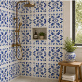 Azure Arabesque Floral Geometry Elegant Coastal タイル