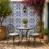 Azure Arabesque Floral Geometry Elegant Coastal タイル