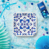 Azure Arabesque Floral Geometry Elegant Coastal ペーパープレート (パーティー)