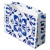 Azure Arabesque Floral Geometry Elegant Coastal ラージペーパーバッグ (裏面アングル)