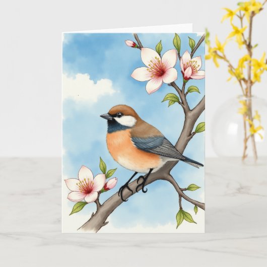Azure Bird Branch Card カード (黄色い花)