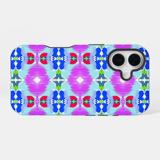 Azure Bloom Kaleidoscope iPhone 16ケース (裏面横)