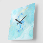 Azure Bloom Teal Lotus Flower スクエア壁時計 (傾斜)