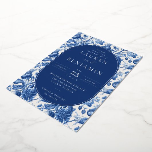 Azure Blooms Wedding 箔招待状 (回転した状態)