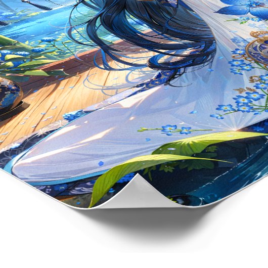 Azure Blossom Kimono Girl ポスター (角)