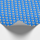 Azure Blueのブラックサッカーボール/ホワイトサッカーボール ラッピングペーパー (角)